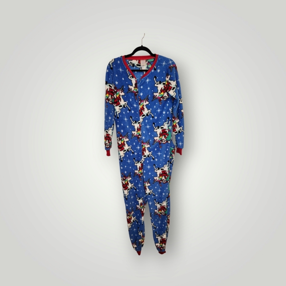 Secret Treasures Blue Unicorn and Santa union suit Pajamas Size S 4-6